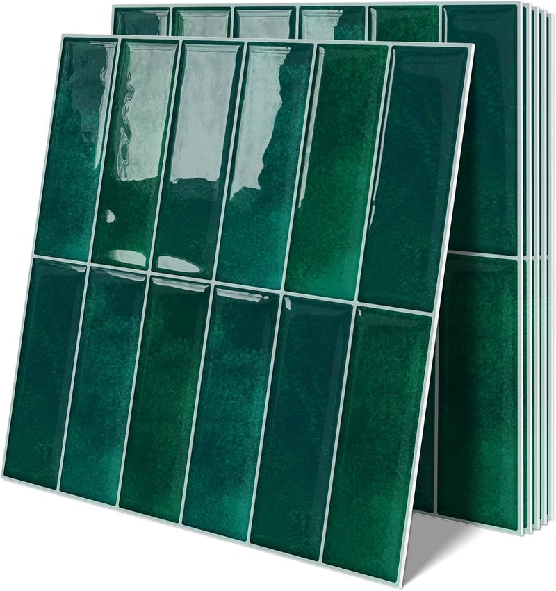 Tiwoos Dark Green Peel and Stick Tile Backsplash Self Adhesive Tiles for Kitchen Wall Bathroom (10-Sheet,12"x12") - Image 1